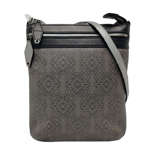 LOEWE Dark Grey Coated Canvas Printed Crossbody Bag Shoulder Bag Silver Hardware Removable shoulder strap-(SKU)-956152838