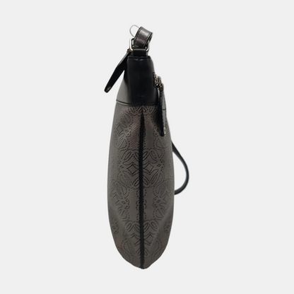 LOEWE Dark Grey Coated Canvas Printed Crossbody Bag Shoulder Bag Silver Hardware Removable shoulder strap-(SKU)-956152838
