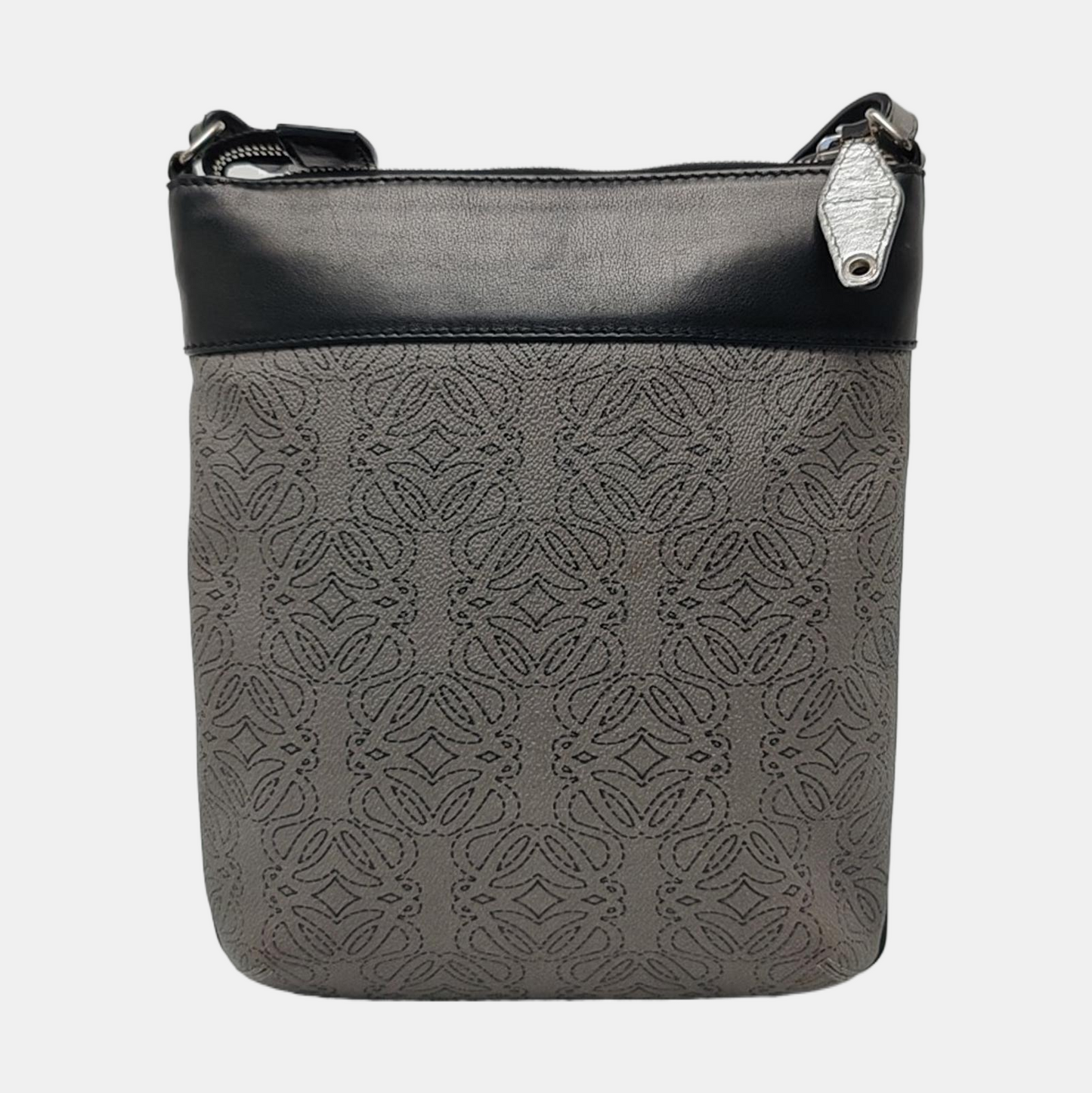 LOEWE Dark Grey Coated Canvas Printed Crossbody Bag Shoulder Bag Silver Hardware Removable shoulder strap-(SKU)-956152838