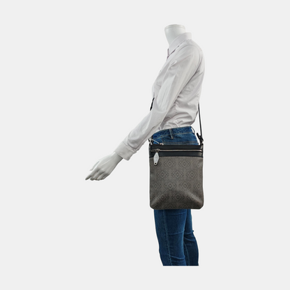 LOEWE Dark Grey Coated Canvas Printed Crossbody Bag Shoulder Bag Silver Hardware Removable shoulder strap-(SKU)-956152838