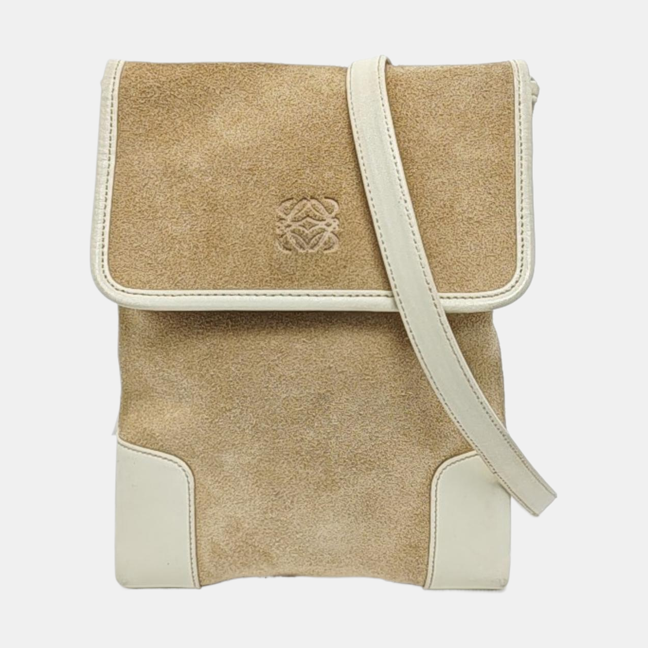LOEWE Khaki Suede Leather Embossed Crossbody Shoulder Bag Golden hardware-(SKU)-956397205