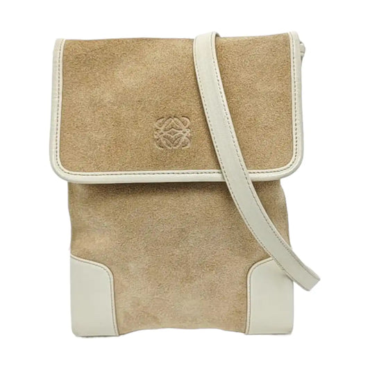 LOEWE Khaki Suede Leather Embossed Crossbody Shoulder Bag Golden hardware-(SKU)-956397205