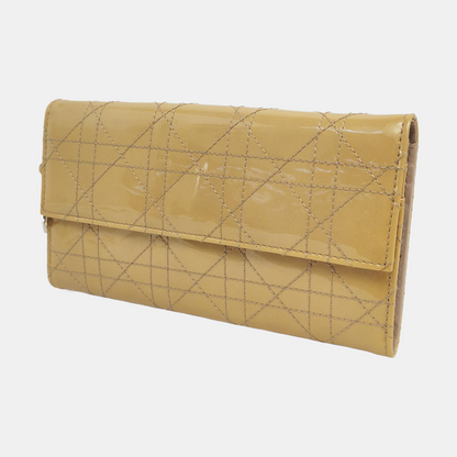 DIOR Lady Dior Light Yellow Lacquered Leather Wicker Pattern Stitched Wallet Golden hardware-(SKU)-956498734