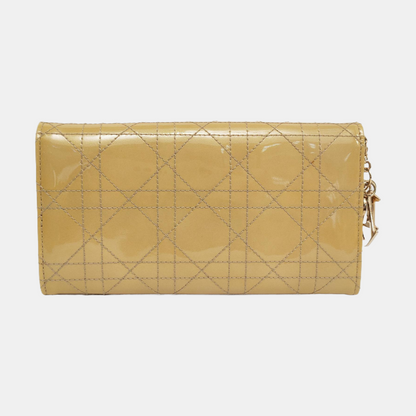 DIOR Lady Dior Light Yellow Lacquered Leather Wicker Pattern Stitched Wallet Golden hardware-(SKU)-956498734