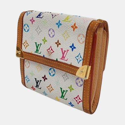 LOUIS VUITTON INTERNATIONAL White Tricolor Coated Canvas Monogrammed Wallet Golden hardware-(SKU)-956534892