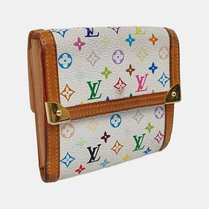 LOUIS VUITTON INTERNATIONAL White Tricolor Coated Canvas Monogrammed Wallet Golden hardware-(SKU)-956534892