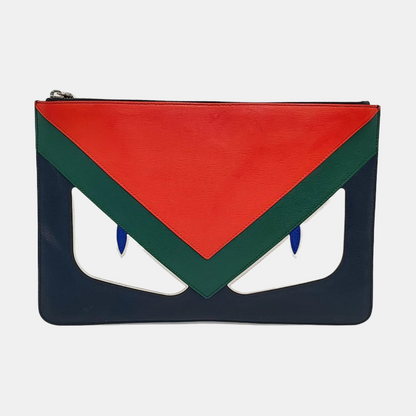 FENDI Monster Multicolor Leather Mini Monster Clutch Silver Hardware-(SKU)-956597512