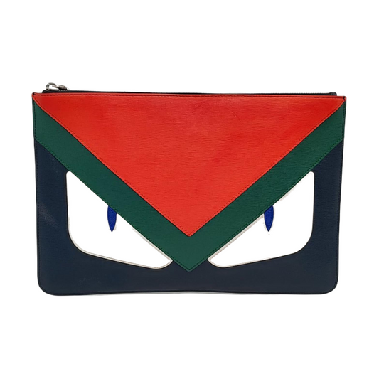 FENDI Monster Multicolor Leather Mini Monster Clutch Silver Hardware-(SKU)-956597512