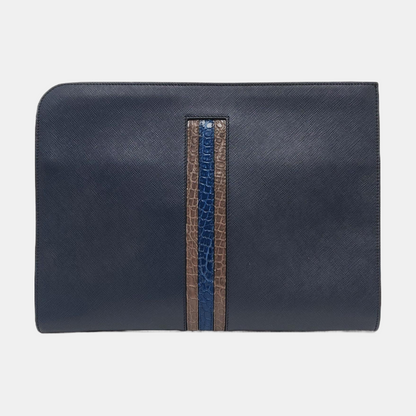 PRADA Men's Bag蓝色牛皮十字纹,鳄鱼纹手拿包-(SKU)-956380870