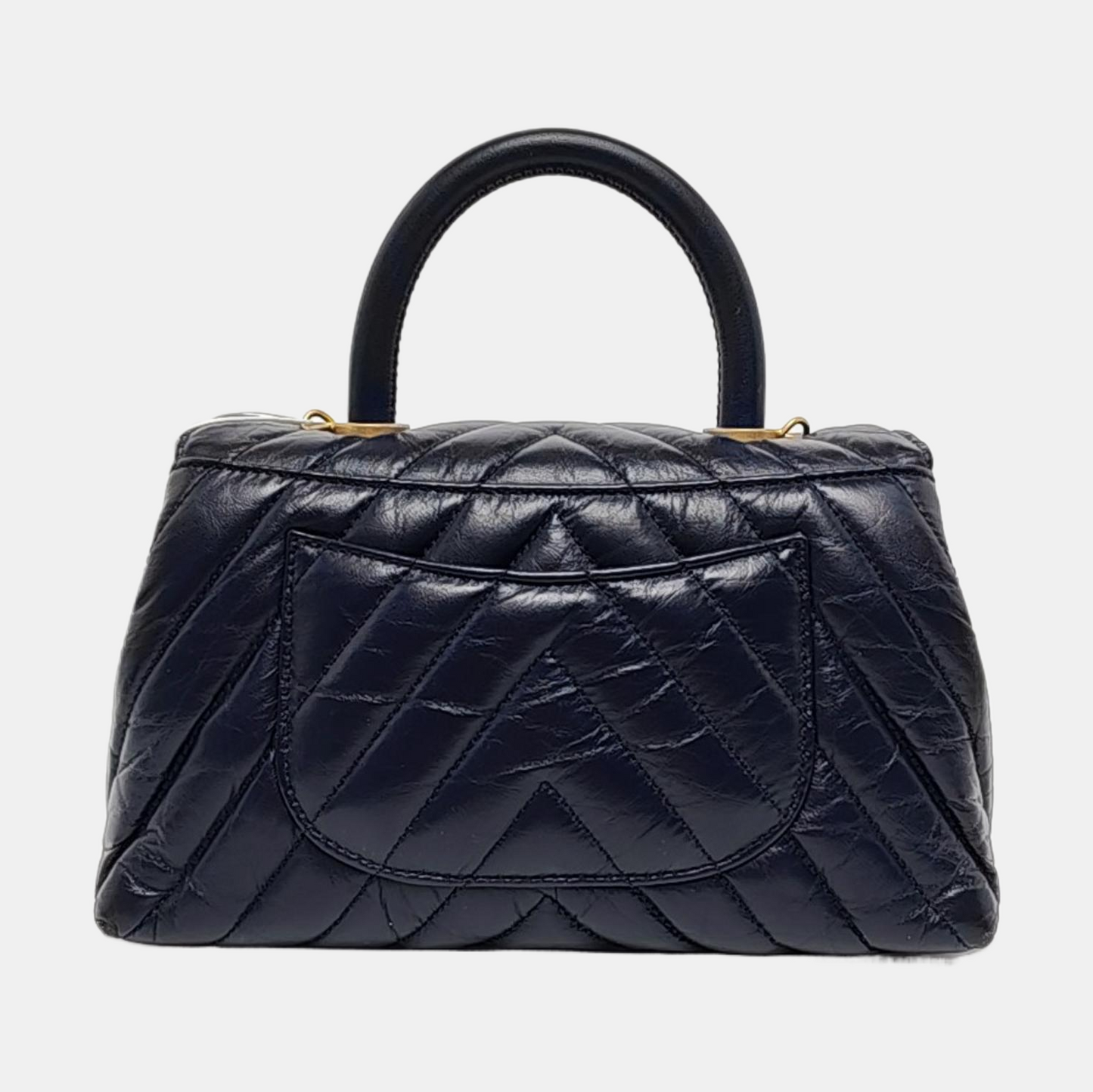 CHANEL COCO HANDLE Small Navy Blue Leather Quilted V Pattern Shoulder Bag with Detachable Strap, Gold Hardware, 26 Clasp-(SKU)-956703810