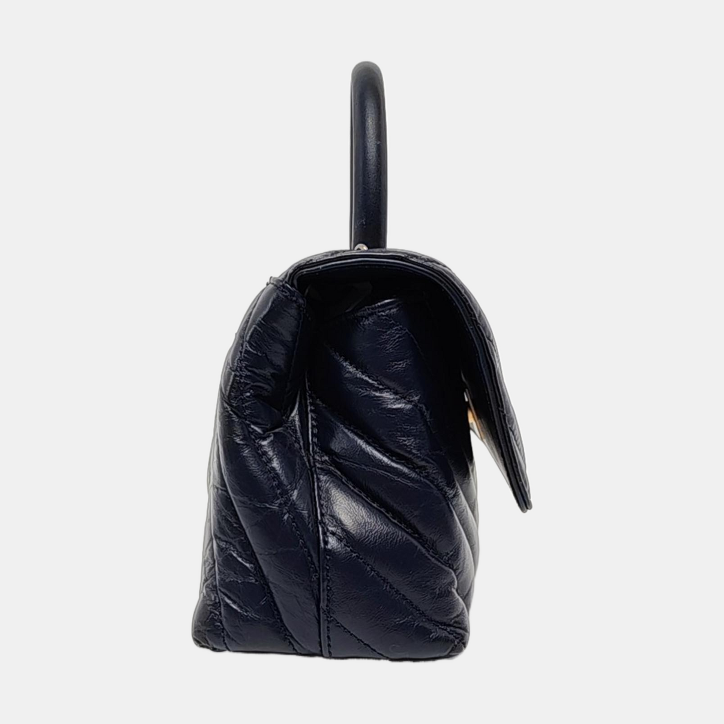 CHANEL COCO HANDLE Small Navy Blue Leather Quilted V Pattern Shoulder Bag with Detachable Strap, Gold Hardware, 26 Clasp-(SKU)-956703810