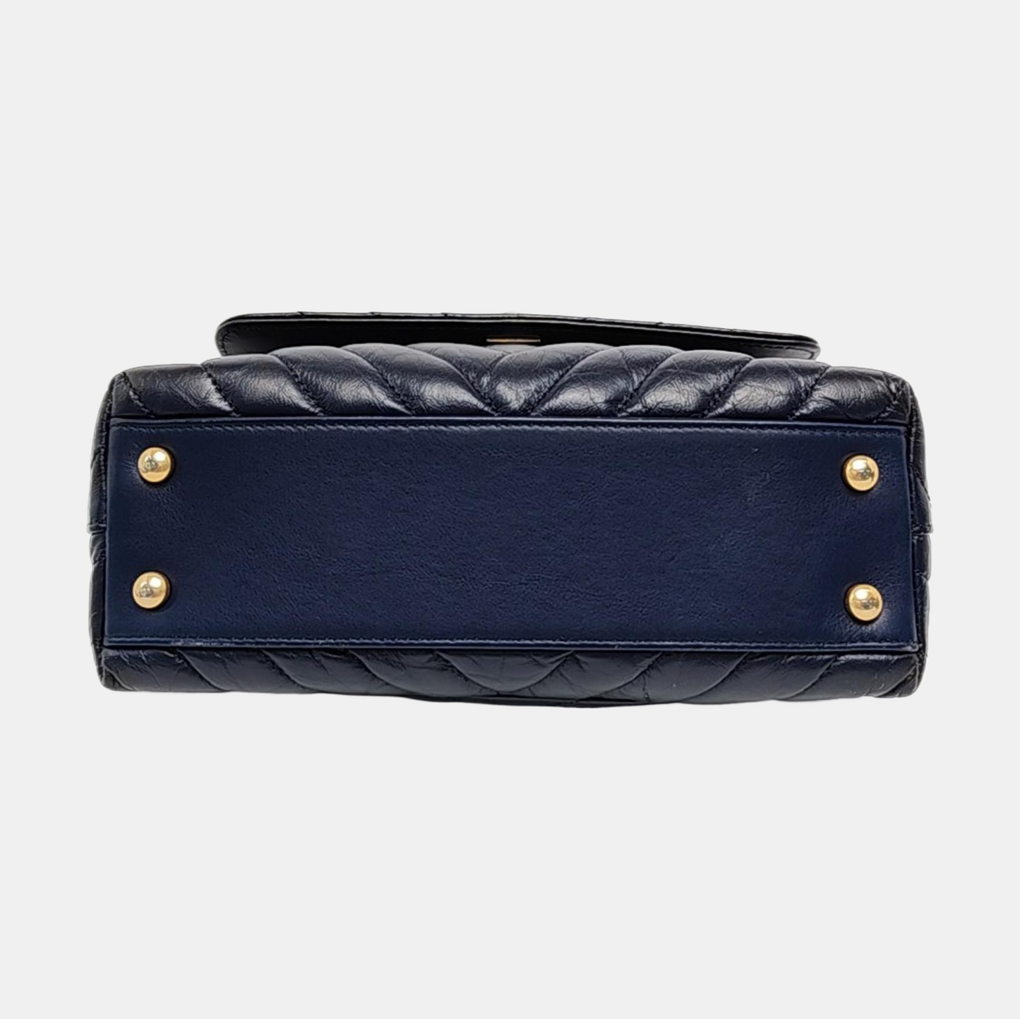 CHANEL COCO HANDLE Small Navy Blue Leather Quilted V Pattern Shoulder Bag with Detachable Strap, Gold Hardware, 26 Clasp-(SKU)-956703810