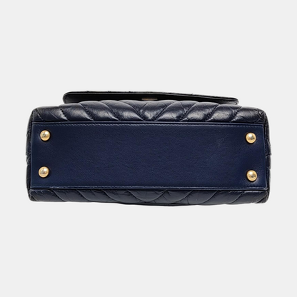 CHANEL COCO HANDLE Small Navy Blue Leather Quilted V Pattern Shoulder Bag with Detachable Strap, Gold Hardware, 26 Clasp-(SKU)-956703810
