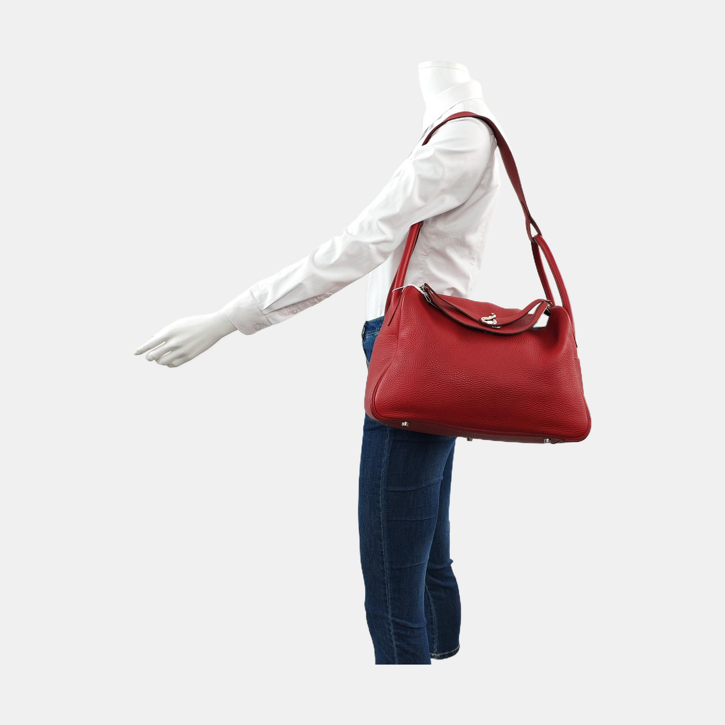 HERMÈS Lindy 34 Flag Red Clemence Leather Shoulder Bag Tote Bag Silver Hardware 🅀 Clasp-(SKU)-956096162