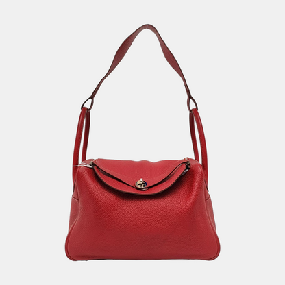 HERMÈS Lindy 34 Flag Red Clemence Leather Shoulder Bag Tote Bag Silver Hardware 🅀 Clasp-(SKU)-956096162