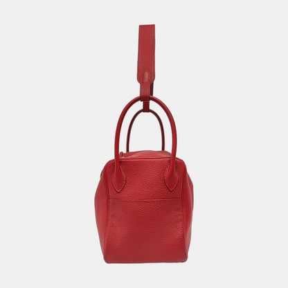 HERMÈS Lindy 34 Flag Red Clemence Leather Shoulder Bag Tote Bag Silver Hardware 🅀 Clasp-(SKU)-956096162