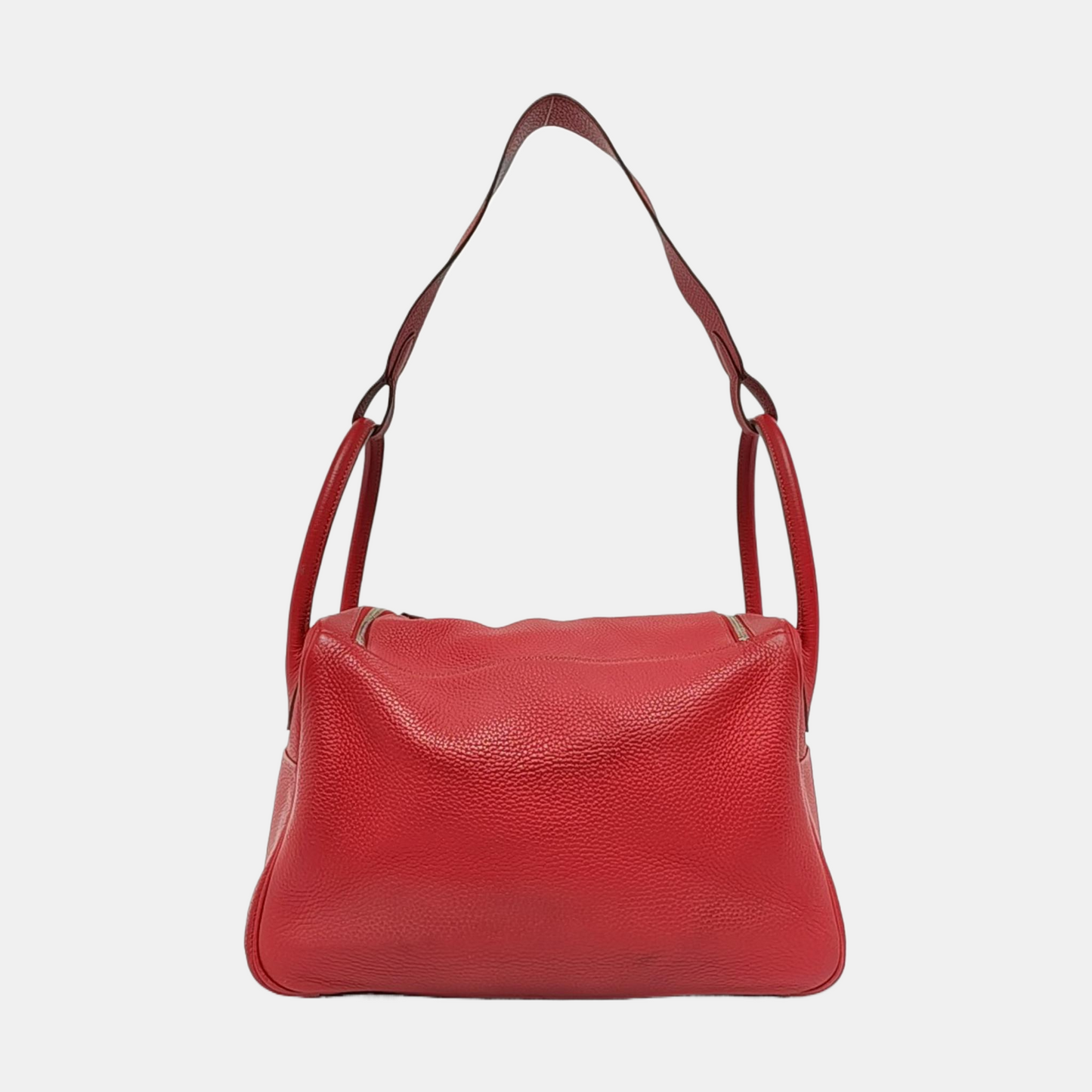 HERMÈS Lindy 34 Flag Red Clemence Leather Shoulder Bag Tote Bag Silver Hardware 🅀 Clasp-(SKU)-956096162