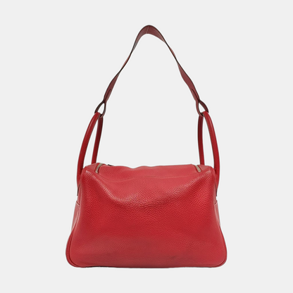 HERMÈS Lindy 34 Flag Red Clemence Leather Shoulder Bag Tote Bag Silver Hardware 🅀 Clasp-(SKU)-956096162