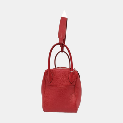 HERMÈS Lindy 34 Flag Red Clemence Leather Shoulder Bag Tote Bag Silver Hardware 🅀 Clasp-(SKU)-956096162