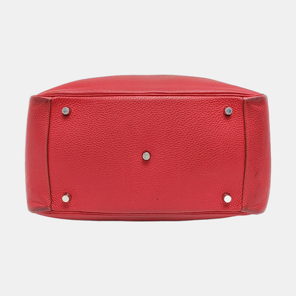 HERMÈS Lindy 34 Flag Red Clemence Leather Shoulder Bag Tote Bag Silver Hardware 🅀 Clasp-(SKU)-956096162