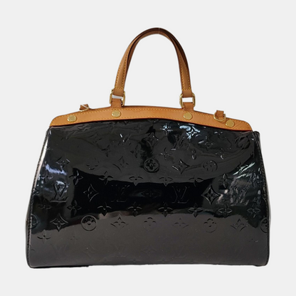 LOUIS VUITTON BREA Medium size Black Patent Leather Textured Doctor Bag Single Shoulder Handbag Golden hardware Removable shoulder strap-(SKU)-956672683
