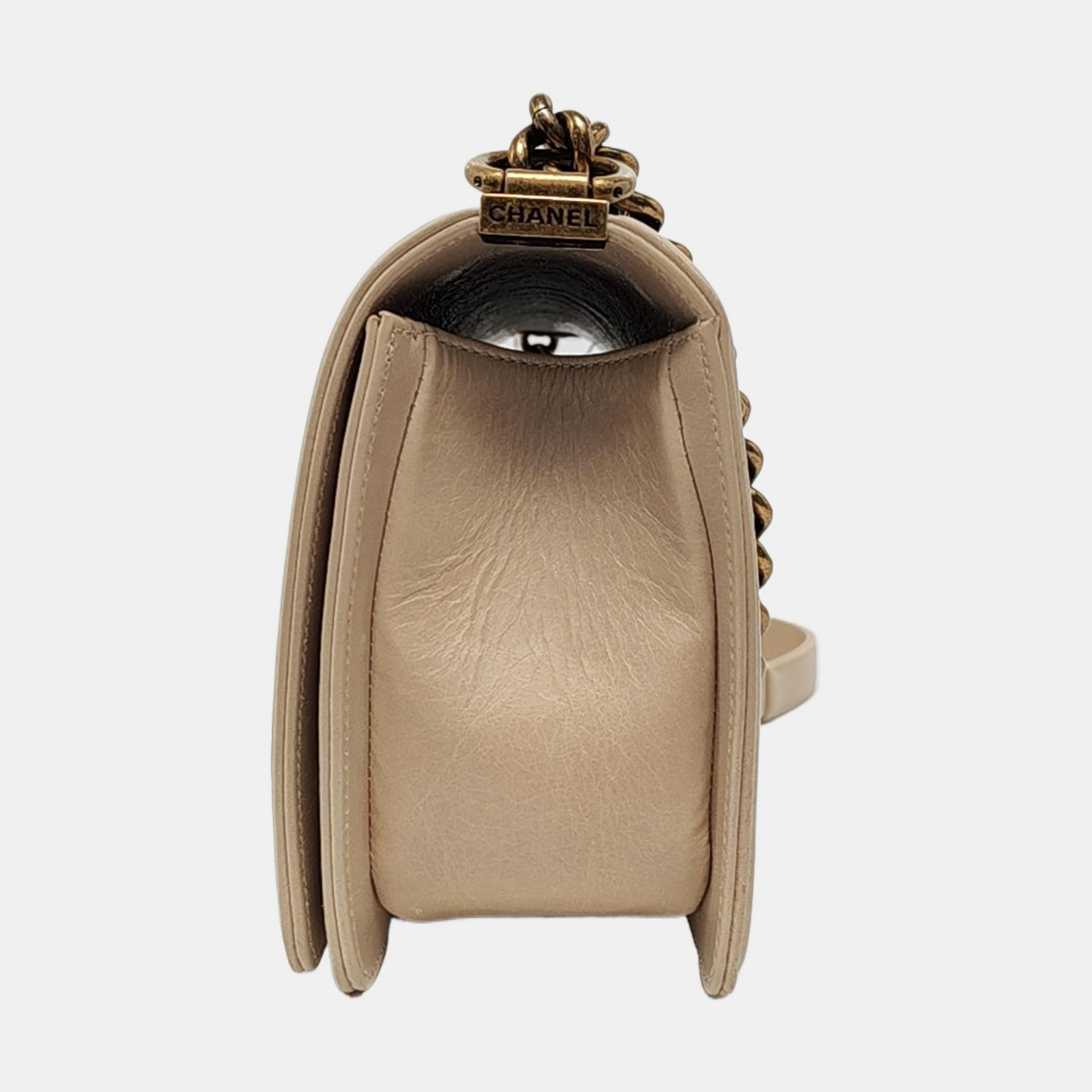 CHANEL BOY CHANEL Medium Beige Calfskin Quilted Shoulder Bag Crossbody Bag with Detachable Strap Gold Hardware-(SKU)-956099870