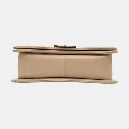 CHANEL BOY CHANEL Medium Beige Calfskin Quilted Shoulder Bag Crossbody Bag with Detachable Strap Gold Hardware-(SKU)-956099870