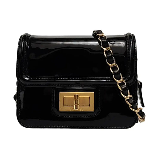 CHANEL 2.55 Black Patent Leather Single Shoulder Bag Crossbody Bag Golden Hardware 12 Clasp-(SKU)-956888916