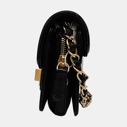 CHANEL 2.55 Black Patent Leather Single Shoulder Bag Crossbody Bag Golden Hardware 12 Clasp-(SKU)-956888916