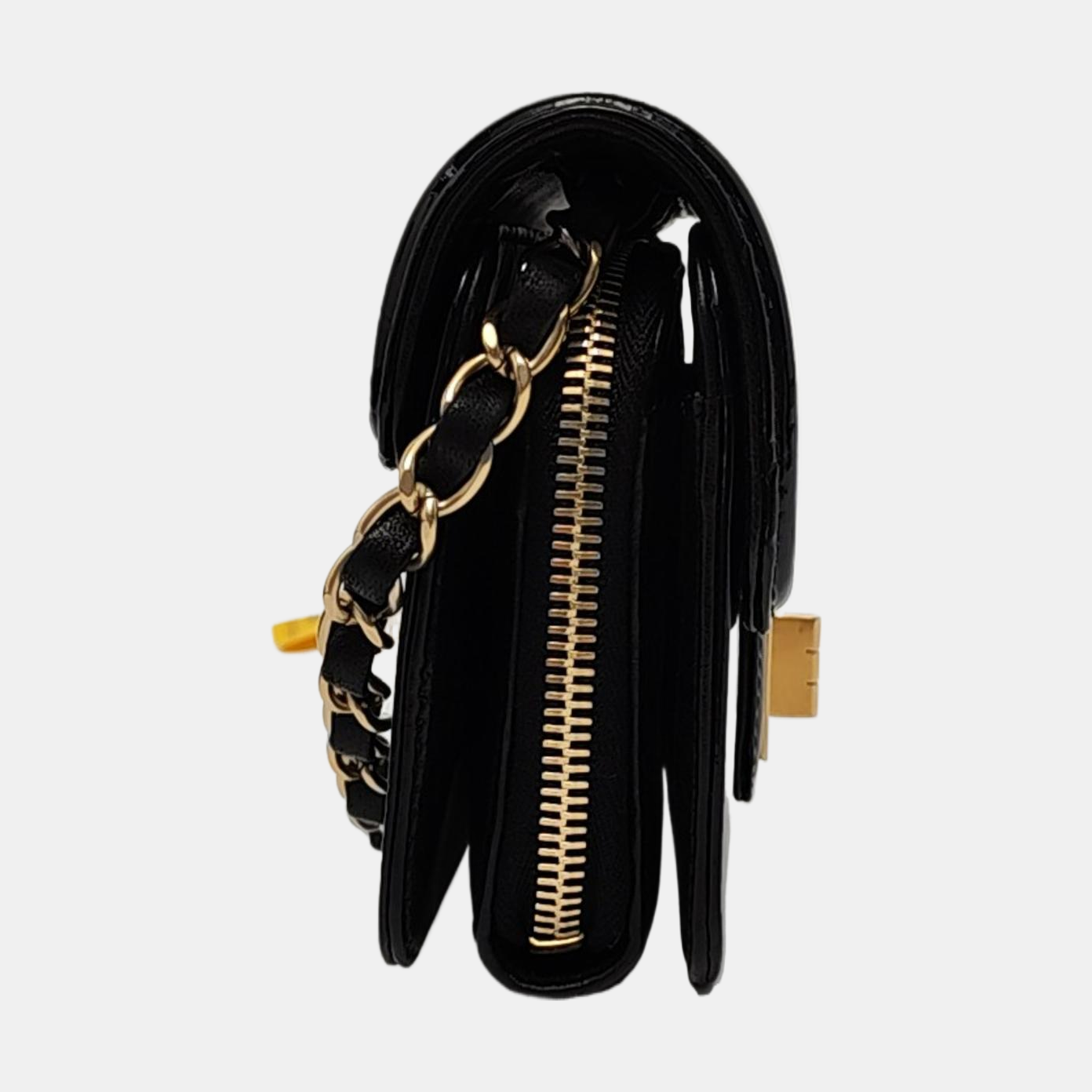 CHANEL 2.55 Black Patent Leather Single Shoulder Bag Crossbody Bag Golden Hardware 12 Clasp-(SKU)-956888916