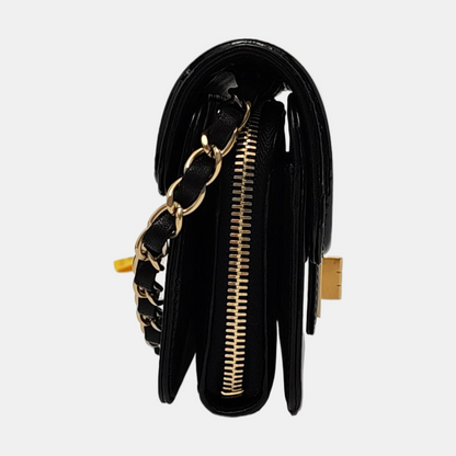 CHANEL 2.55 Black Patent Leather Single Shoulder Bag Crossbody Bag Golden Hardware 12 Clasp-(SKU)-956888916