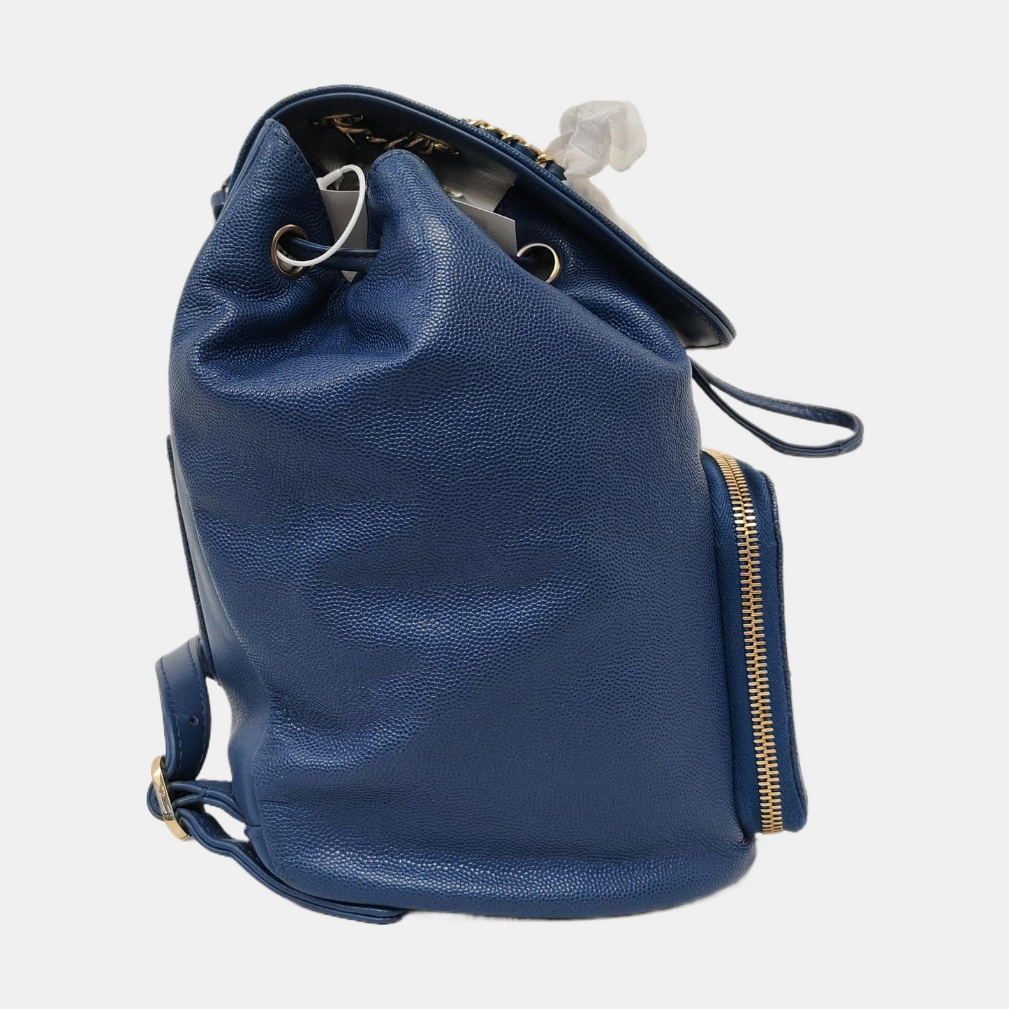 CHANEL BUSINESS AFFINITY Deep Blue Quilted Leather Grained Double Shoulder Bag with Gold Hardware 23 opening-(SKU)-956086106