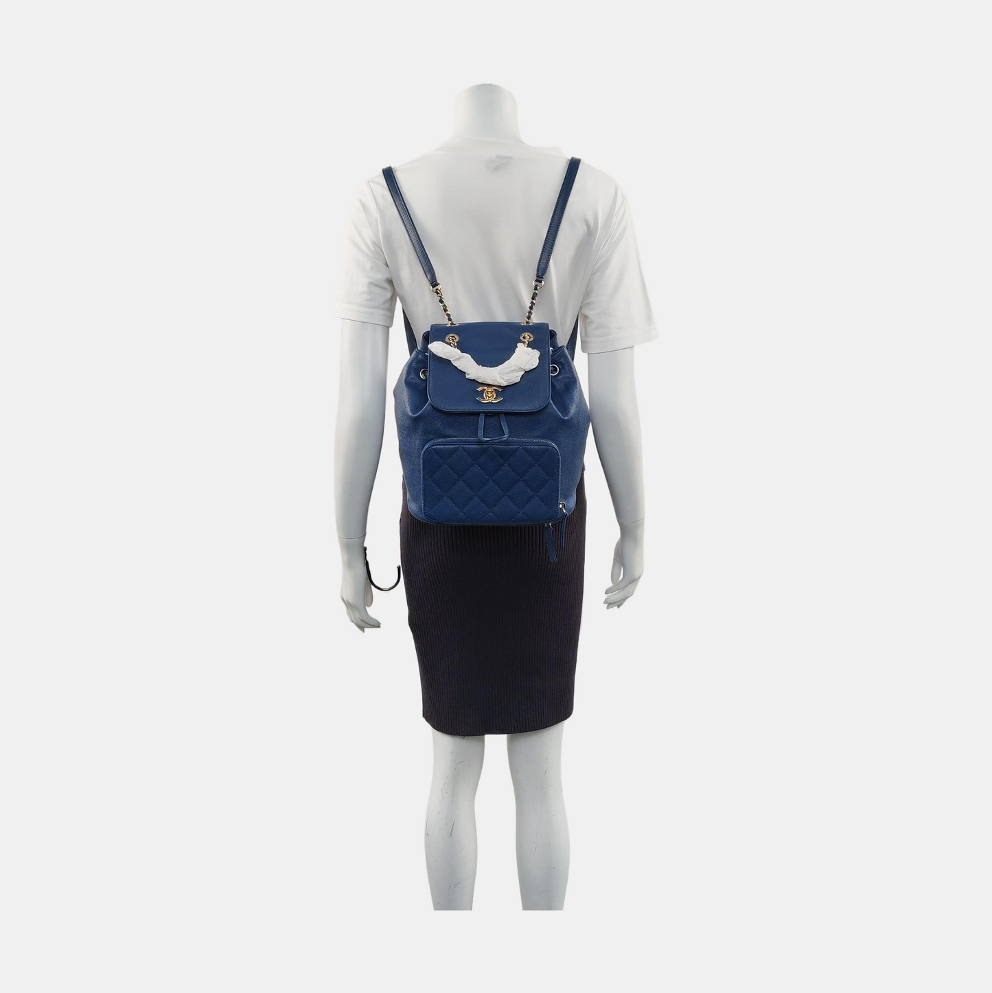 CHANEL BUSINESS AFFINITY Deep Blue Quilted Leather Grained Double Shoulder Bag with Gold Hardware 23 opening-(SKU)-956086106