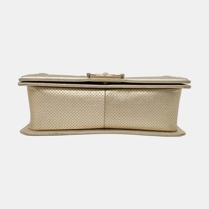 CHANEL BOY CHANEL Medium Size Champagne Calfskin Quilted Crossbody Bag Shoulder Bag Golden Hardware 20 Opening Removable Strap-(SKU)-956086574