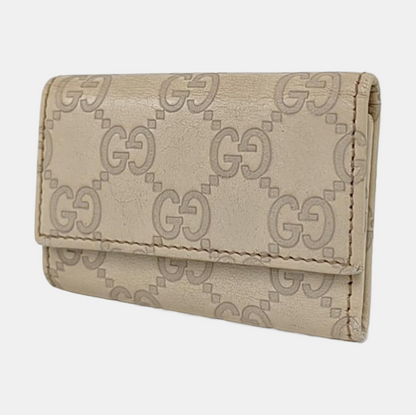 GUCCI White Leather Monogrammed Key Case Golden hardware-(SKU)-956774135
