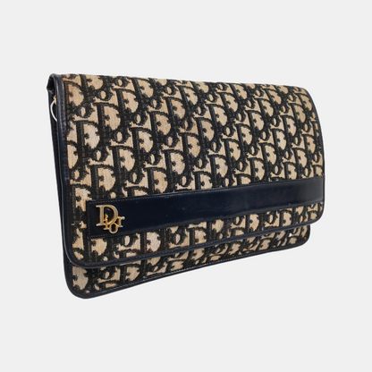 DIOR Brown Canvas Monogrammed Clutch Golden hardware-(SKU)-956712038