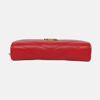 YSL MONOGRAM 红色牛皮绗缝V纹钱包 Golden hardware-(SKU)-956982328