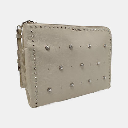 Miu Miu Beige Cowhide Studs Handbag Silver Hardware-(SKU)-957040349