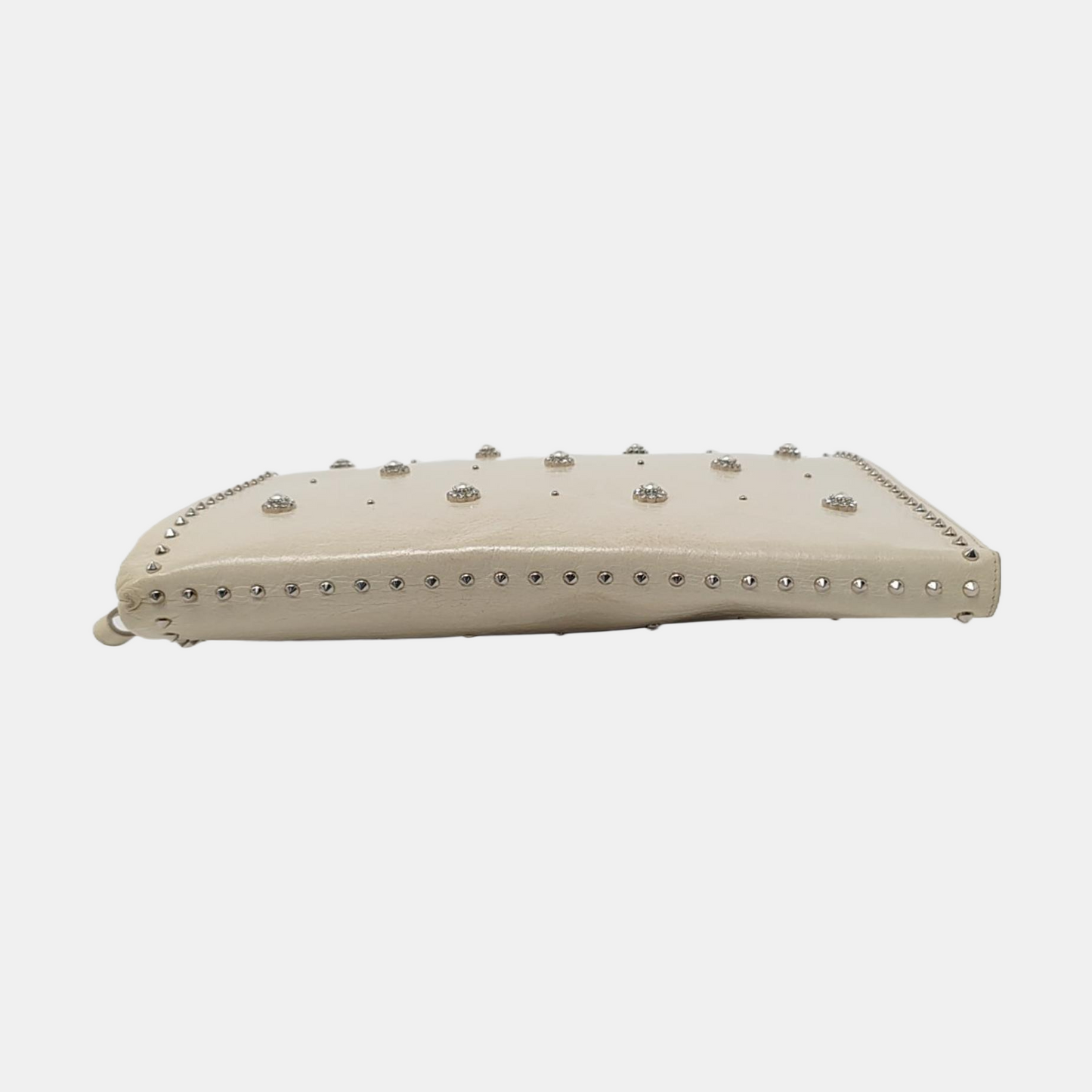 Miu Miu Beige Cowhide Studs Handbag Silver Hardware-(SKU)-957040349
