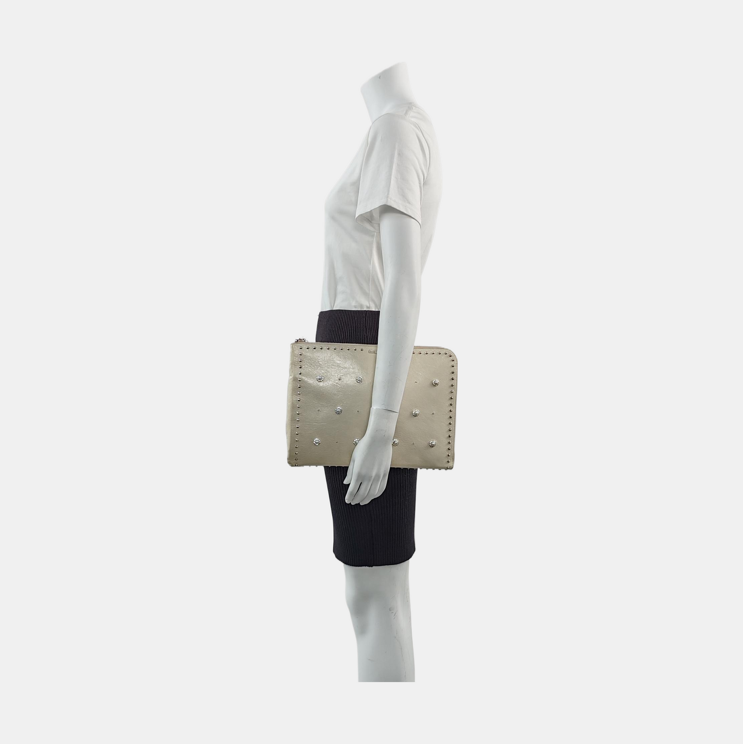 Miu Miu Beige Cowhide Studs Handbag Silver Hardware-(SKU)-957040349