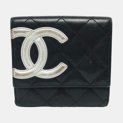 CHANEL CAMBON Black Cowhide Quilted Texture Wallet Silver Hardware 15nan-(SKU)-930797886