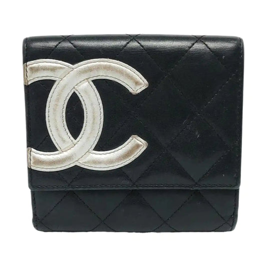 CHANEL CAMBON Black Cowhide Quilted Texture Wallet Silver Hardware 15nan-(SKU)-930797886