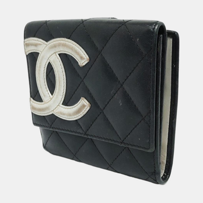 CHANEL CAMBON Black Cowhide Quilted Texture Wallet Silver Hardware 15nan-(SKU)-930797886