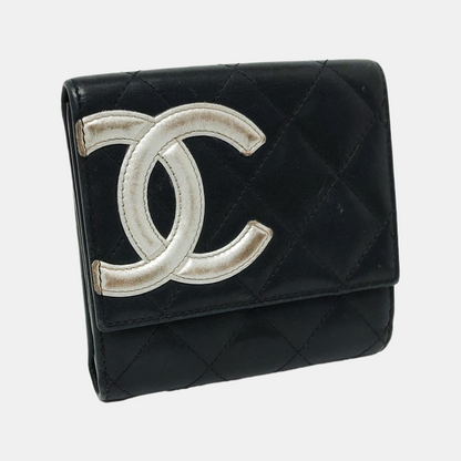 CHANEL CAMBON Black Cowhide Quilted Texture Wallet Silver Hardware 15nan-(SKU)-930797886