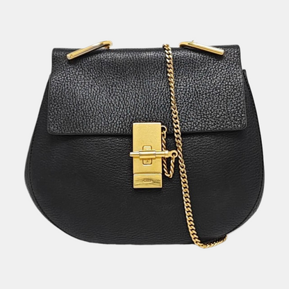Chloé Drew Medium size Black Cowhide Piglet Bag Crossbody Single Shoulder and Tote Bag Golden hardware-(SKU)-956834462