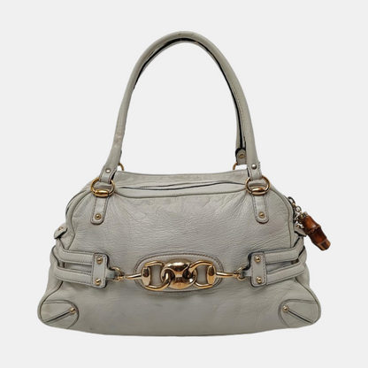 GUCCI Tote bag White leather bamboo harness buckle single shoulder bag handbag Golden hardware-(SKU)-957008402