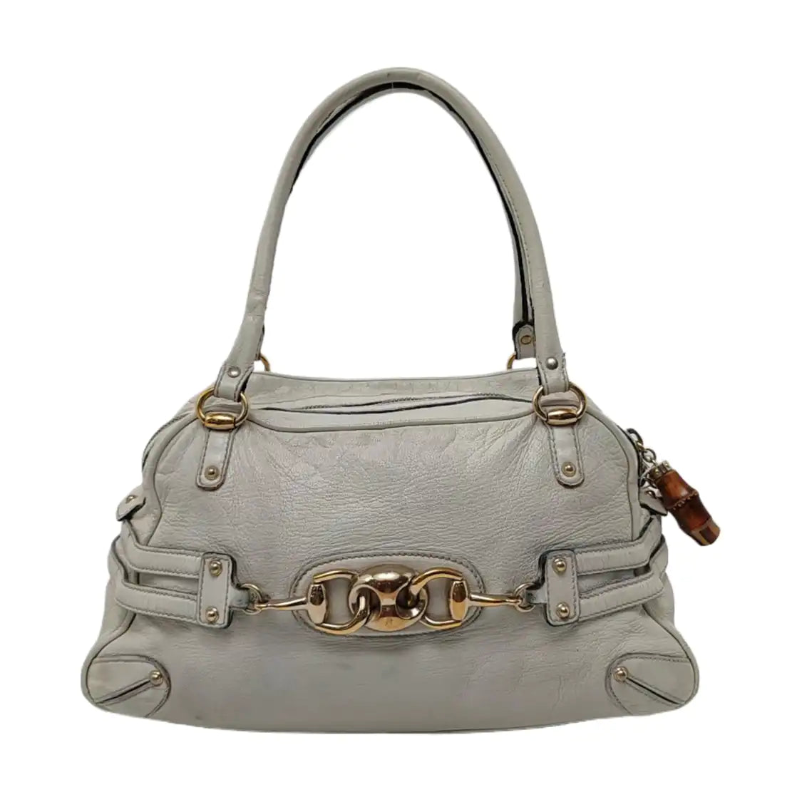GUCCI Tote bag White leather bamboo harness buckle single shoulder bag handbag Golden hardware-(SKU)-957008402