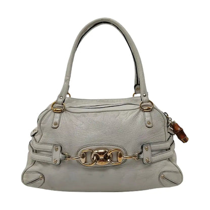 GUCCI Tote bag White leather bamboo harness buckle single shoulder bag handbag Golden hardware-(SKU)-957008402