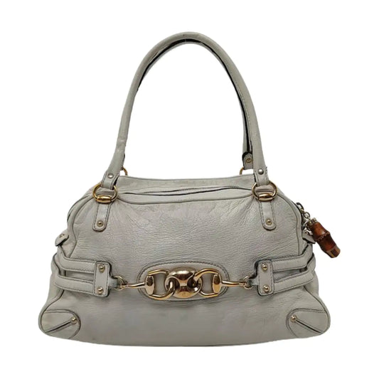 GUCCI Tote bag White leather bamboo harness buckle single shoulder bag handbag Golden hardware-(SKU)-957008402