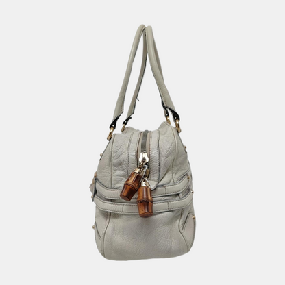 GUCCI Tote bag White leather bamboo harness buckle single shoulder bag handbag Golden hardware-(SKU)-957008402